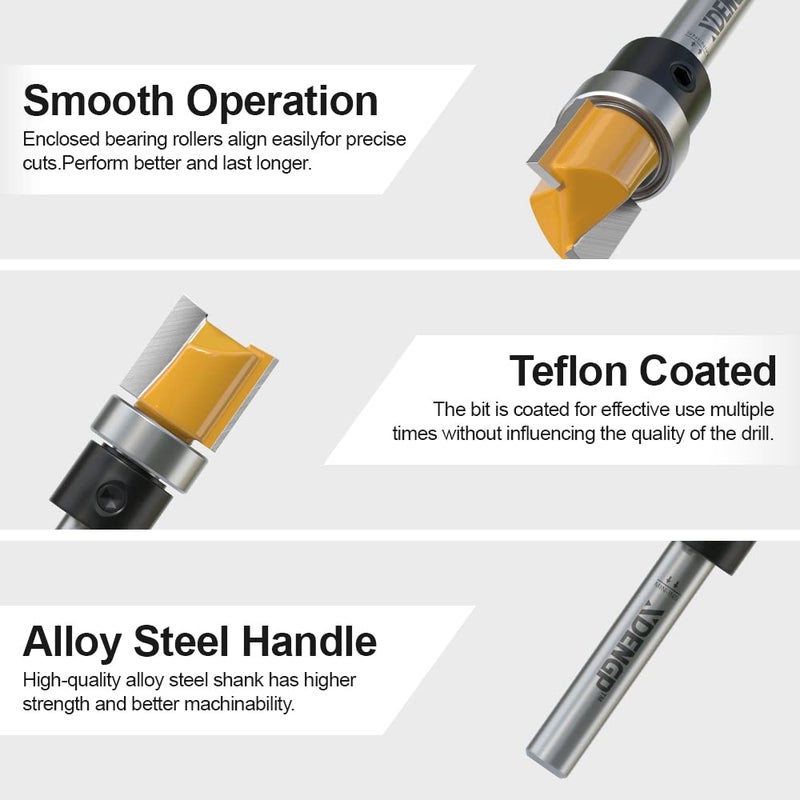 XDENGP Pattern Flush Trim Router Bit 1/4 Inch Shank, 1/2 Inch Cutting Diameter, 1/2 Inch Cutting Length, Top Bearing Flush Straight Cut Trim Router Bit for Woodworking - Image 3